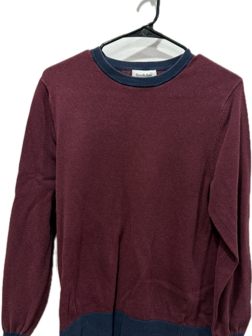 Goodfellow & Co Burgundy Crewneck Sweater with Navy Trim